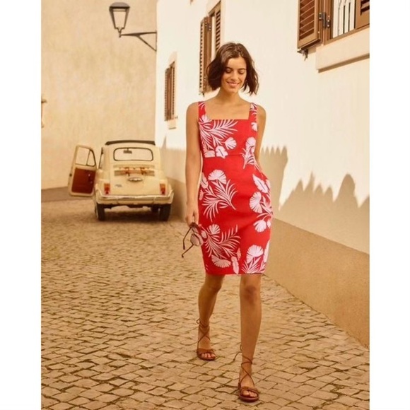 BODEN Yolande Shift Dress Cherry Red Jungle Bouquet Size 8L Long - Picture 2 of 11